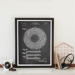 Wall Art DJ Music Studio Record Turntable Mic Headphones Patent Print Set of 4