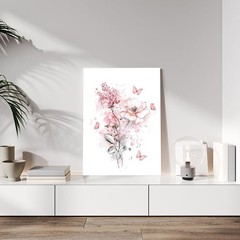 Pink Floral Wall Art, Farmhouse Flower Bathroom Wall Decor, Aesthetic Botanic…