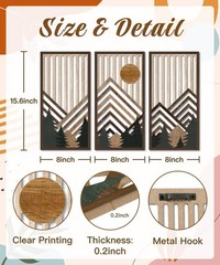 Putuo Decor Boho Mountain Wall Art Set of 3, Rustic Wooden Wall Decor, Nature-In