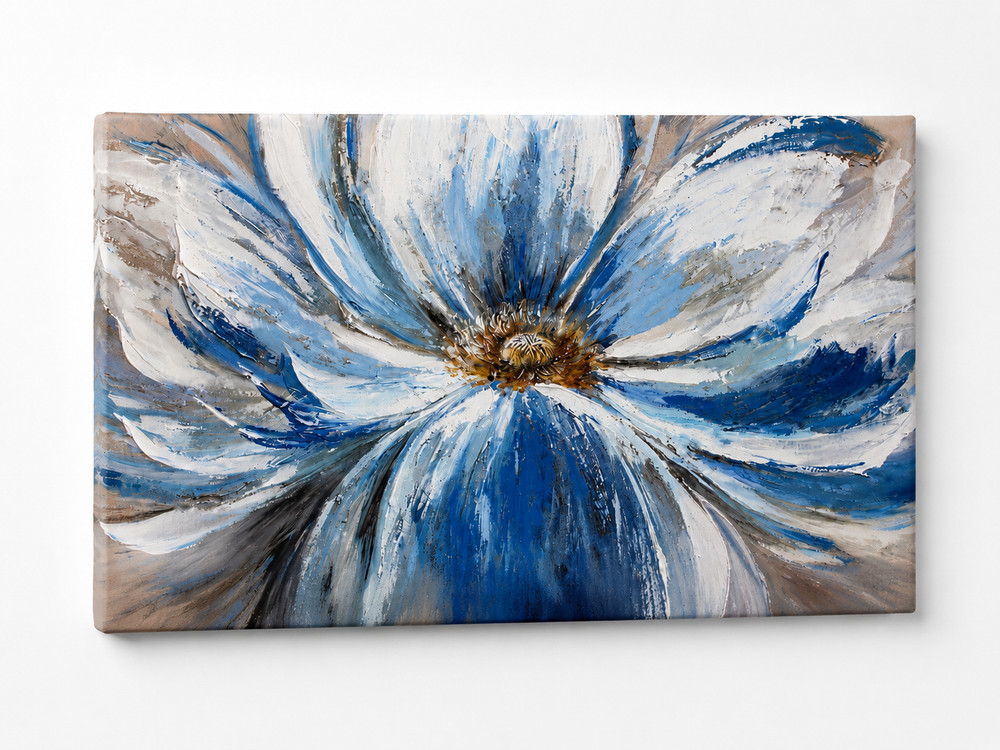 Blue White Flower Canvas Wall Art Framed Abstract Floral Painting Home Decor