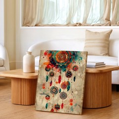 Wall Art Boho Dreamcatcher Feathers Mandala Abstract Colorful Canvas Print Decor