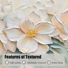 Large White Textured Floral Canvas Art for Modern Home Decor 58″x29