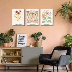 3 PCS Boho Floral Canvas Wall Art, Rustic Botanical Canvas Paintings Prints A…