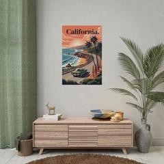 Ford Mustang Fastback Poster – California Sunset Wall Art Print, Garage Decor