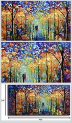 Couple Walking in Park Landscape Painting, Multicolor Horizontal 48 x 24 in