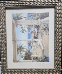 Framed Watercolor Print Sea Porch Ocean View 7.5×5.5 in 8×10 Frame