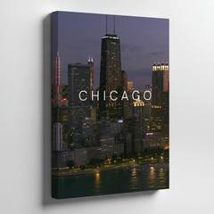 Chicago Night Skyline Cityscape Canvas Wall Art Urban Architecture Print Home