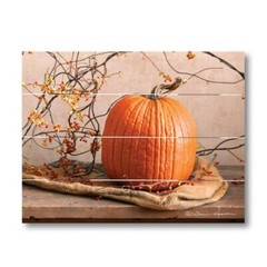 Pumpkin on Burlap Pallet Art Print