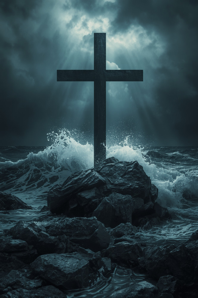 Christian Cross Ocean Waves Light Rays 4×6 Photo Print Religious Wall Art Decor