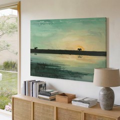 Elephant Sunrise Reflection Canvasminimalist Wildlife Landscape Art Wall Art