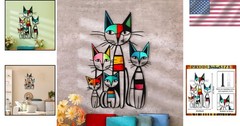 Colorful Iron Cat Wall Art – 10.6×15.7 in, Perfect for Cat Lovers’ Homes