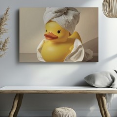 Wall Art Canvas a Rubber Duck Sitting on a Surface Wrapped in a Towel Around