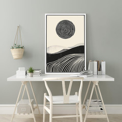 Wall26 Swirling Lines and Soft Hills Abstract Canvas Print Framed Wall Art
