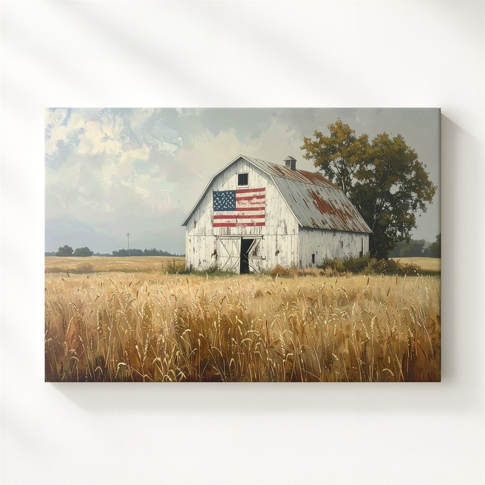 Wall Art Weathered Barn With Flag Canvas Quiet Rural Americana