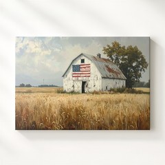 Wall Art Weathered Barn With Flag Canvas Quiet Rural Americana