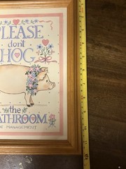 Vtg Sylvia Pimental Please Don’t Hog The Bathroom Funny Framed Wall Art