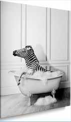 Zebra Bathing In The Bathtub Wall Art Decor Black/White Print Unframed 12x18in