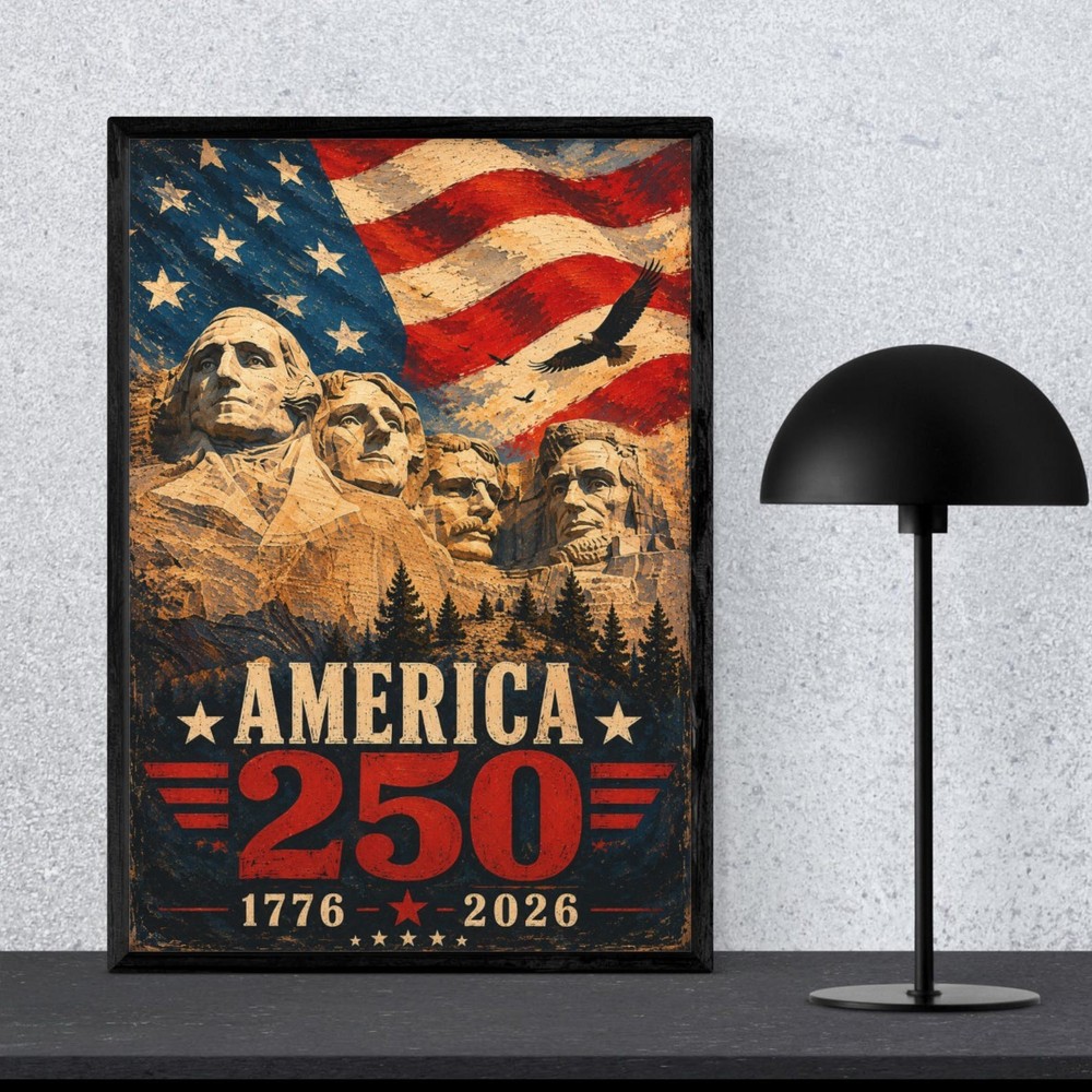 Patriotic America 250th Anniversary, Mount Rushmore Wall Art, USA Flag and Eagle