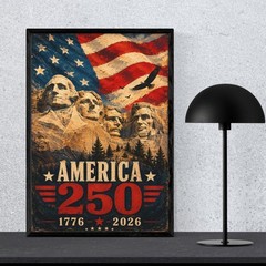 Patriotic America 250th Anniversary, Mount Rushmore Wall Art, USA Flag and Eagle