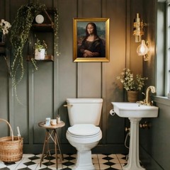 Vinatge Gold Frame Mona Lisa Holding Nose Bathroom Wall Art Funny Monalisa Ba…