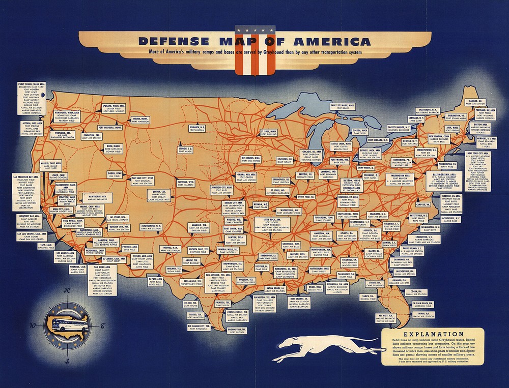 1942 Pictorial Defense Map of America World War II WWII Wall Art Poster Print