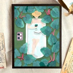 Framed Canvas Top View Woman Bathing Green Leaf Boho Bathroom Decor
