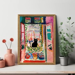 Fantasy Artists Henri Matisse Cat Wall Art, Framed Open Window Black Cat Canv…