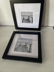 2 Rustic Beach Framed Wall Art: Coastal Wooden Boardwalk Picture Modern Seascap
