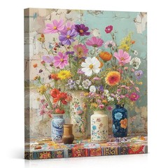 Bohemian Wildflower Vase Wall Art, Colorful Boho Floral Printing Artwork, Aes…