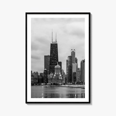 Chicago Skyline Black White Poster, North Side Illinois Wall Art Decor