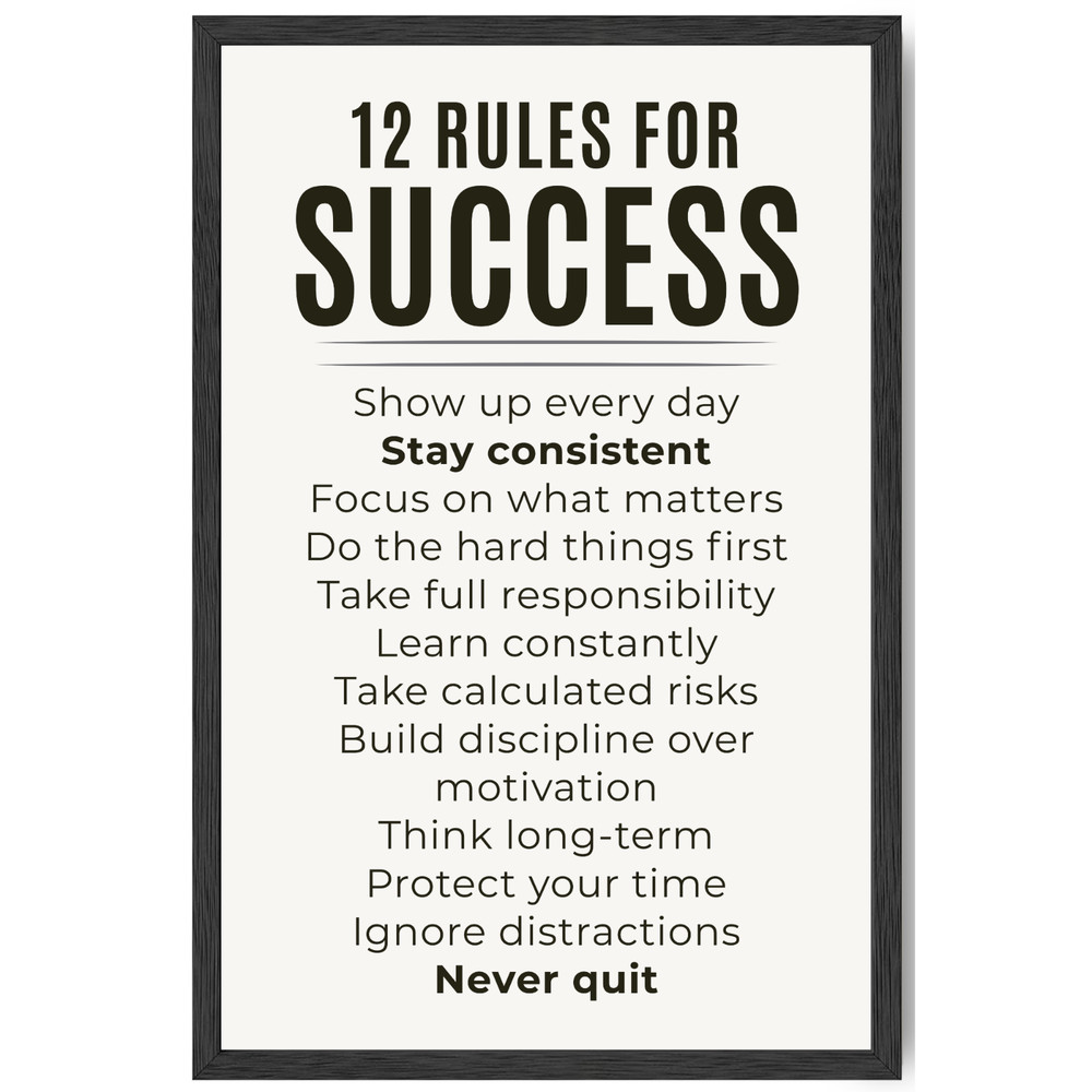 12 Rules for Success Poster Framed 11×17 Motivational Wall Art Inspirational