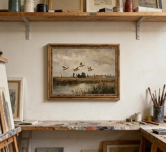 Vintage Gold Framed Flying Duck Canvas Wall Art Mallard Duck Painting Picture…