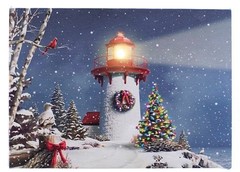 Christmas Lighthouse LED Light Up Canvas Art Wall or Tabletop Picture FREE SHIP