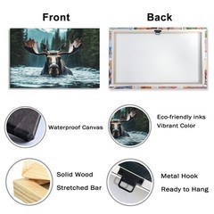 Moose Canvas Wall Art Rustic Woodland Animal Prints Moose in the Lake Picture…