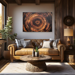 Tree Rings Brown Wood Framed Canvas Wall Art Decor, Nature, Natural Rustic Cabin