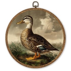 Nature Wetland Duck Round Wall Art Decor, Rustic Country Floral Ducks Wall Ha…
