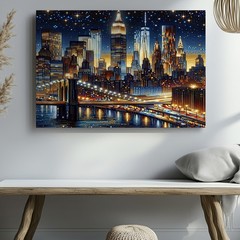 New York City Skyline Canvas Wall Art Night Cityscape Bridge Lights Print Decor