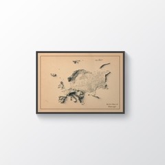 Europe Map, Europe 2D Relief Map, Europe Vintage Map – 2D Flat Print