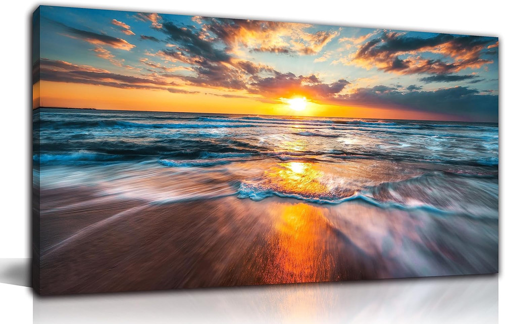 GUGIKA Ocean Wall Art for Living Room, Large Coastal Beach Canvas Wall Decor for