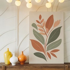Modern Abstract Botanical Canvas Wall Art Earth Tone Leaves Minimalist Print