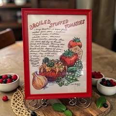 Chef Alfredo Tomatoes Art Print Recipe Framed Picture Broiled Stuffed Signed MCM