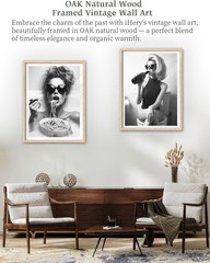 Natural OAK Wood Framed Wall Art, 12x16in Woman Wearing Sunglasses Eating Pas…