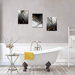 3 Piece Canvas Print Gold Modern Abstract Wall Art Decor Black and White Artw…