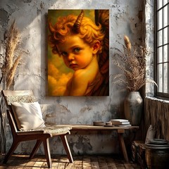 Wall Art Dark Angel Baby Devil Horns Winged Child Fantasy Portrait Canvas Print