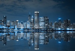 Chicago Skyline Night Framed Canvas Photo Print Wall Art | Cityscape USA City