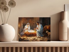 Nativity Scene Poster, Mary Joseph and Baby Jesus Canvas, Religious Wall Art