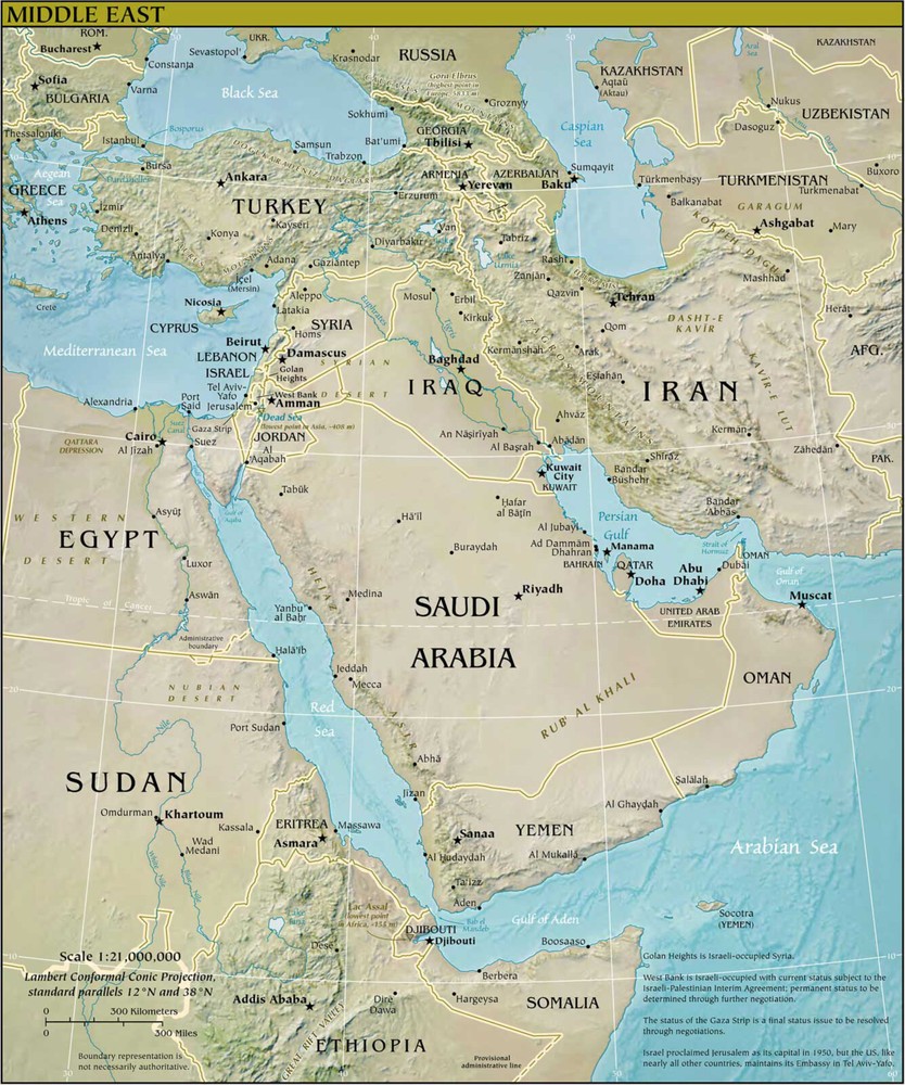 CIA Middle East Map – Syriac Assyrian Israel Palestine Gaza West Bank Lebanon