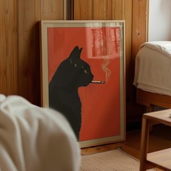 Vintage Black Cat Smoking Poster – RεtrØ Funny Animal Wall Art