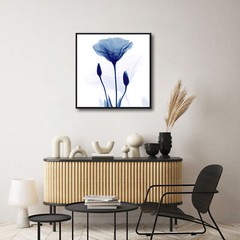 Large Black Framed Abstract Blue Flickering Floral Modern Pictures Canvas Prints