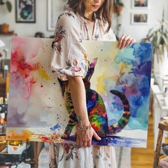 Dynamic Abstract Cat Canvas Colorful Watercolor Feline Art Embrace The Energy